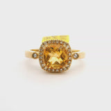 Brand New Citrine and Diamond Fancy Halo Ring in 14k Yellow Gold Size 7