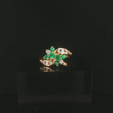 14k Yellow Gold Emerald and Diamond Bypass Floral Ring Size 6.25