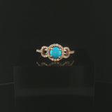 14k Yellow Gold Cabochon Turquoise and 0.41cttw Diamond Ring Size 9