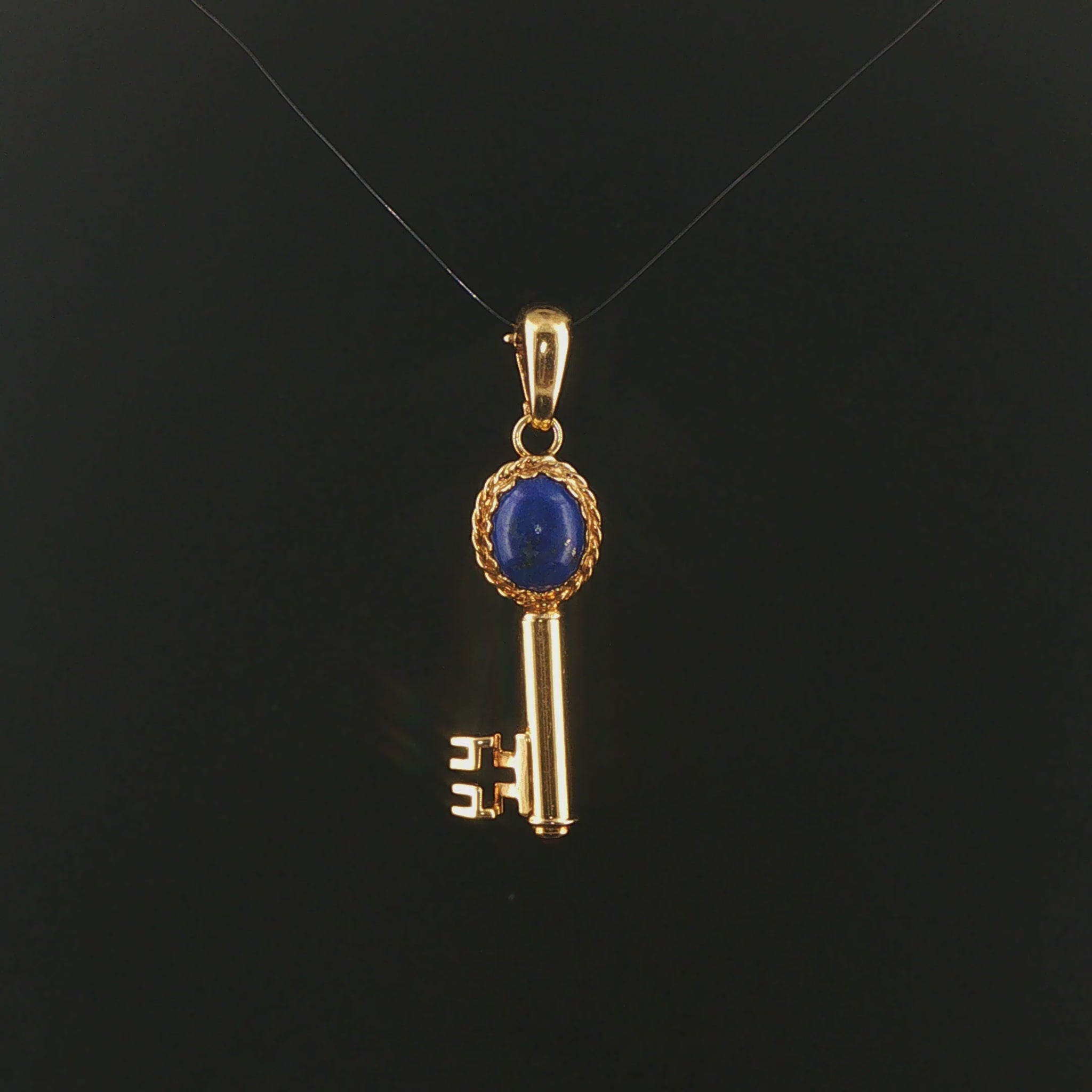 14k Yellow Gold and Lapis Lazuli 4.6g Vintage Key Pendant Italy 1.75 ...