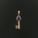 14k Yellow Gold and Lapis Lazuli 4.6g Vintage Key Pendant Italy 1.75"