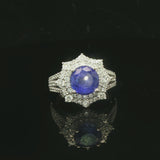 18k White Gold 2.39ct Tanzanite and 1.04cttw Diamond Halo Ring Size 6.5
