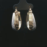 14k Yellow and White Gold 5.3g Greek Key Crossover Hoop Earrings 1.15"
