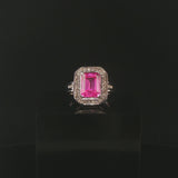 14k White Gold Pink Topaz and 0.30cttw Diamond Halo Ring Size 7
