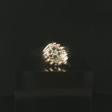 14k Yellow Gold Emerald and Diamond Vintage Cluster Ring Size 5.75