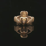 14k Yellow Gold and 0.05ct Diamond Solid Claddagh Ring Size 9