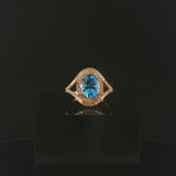 14k Yellow Gold Blue Topaz and Diamond Halo Ring Size 7