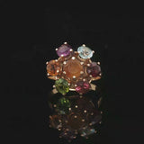 18k Yellow Gold and Multi Gemstone Ladies Floral Ring Size 7.5
