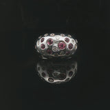 14k White Gold Flush Set Pink Sapphire and Diamond Dome Ring Size 7