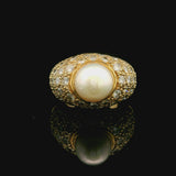 14k Yellow Gold Pearl and 1cttw Diamond Ladies Ring Size 6