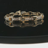 14k Yellow Gold and 2cttw Diamond Solid Bar Link Bracelet 7"