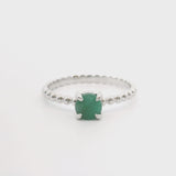 10k White Gold and 0.50ct Round Cut Emerald Ladies Beaded Ring Size 7