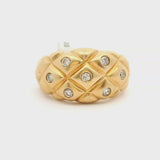 Brand New 14k Yellow Gold and Bezel Set Diamond Quilted Ring Size 7