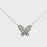 Brand New 14k White Gold and Diamond Butterfly Pendant Necklace 15-17"