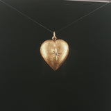 14k Yellow Gold and 0.07ct Diamond Satin Finish Starburst Puffy Heart Pendant