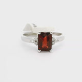 Brand New Red Garnet and Diamond Ring in 14k White Gold Size 6.25