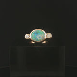 14k Yellow Gold Bezel Set Opal and Diamond Solid Heavy Ring Size 5.25