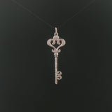 14k White Gold and 0.45cttw Diamond Vintage Large Key Pendant 2"
