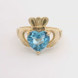 14k Yellow Gold and Heart Cut Topaz Claddagh Ring Size 6