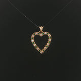 14k Yellow Gold Emerald and Diamond Heart Pendant 1"