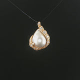 14k Yellow Gold Tear Drop Mabe Pearl and 0.35cttw Diamond Pendant 1"