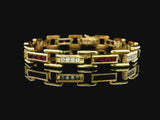 14k Yellow Gold Ruby and Diamond 19.8g Bar Link Bracelet 7"