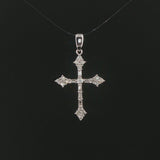 14k White Gold and 0.50cttw Round and Baguette Diamond Cross Pendant 1.25"