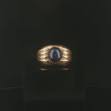 14k Yellow Gold Blue Star Sapphire and Diamond Vintage Men's Heavy Ring Size 10
