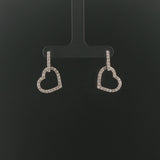 14k White Gold and 0.65cttw Diamond Heart Drop Dangle Earrings 1"