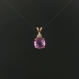 14k Yellow Gold 3.55ct Amethyst and Diamond Pendant 0.75"