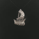 18k White Gold and 0.50cttw Diamond Vintage Solid Ship Pendant 1.3"