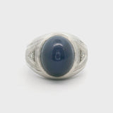 14k White Gold Blue Star Sapphire and Diamond Men's Vintage Ring Size 8.5