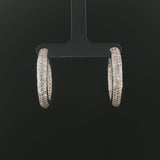 18k White Gold and 3cttw Pave Diamond Inside Out Hoop Earrings 1.25"