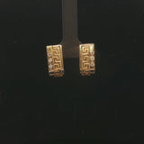 14k Yellow Gold and Diamond Solid Vintage Greek Key Huggie Earrings