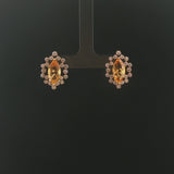 14k Yellow Gold Citrine and Diamond Halo Huggie Earrings