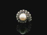 14k White Gold Pearl Blue Sapphire and Diamond Swirl Ring Size 5.5