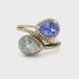 Effy 14k Yellow Gold Tanzanite Aquamarine and Diamond Bypass Ring Size 7.5