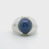 14k White Gold 12.6g Blue Star Sapphire and Diamond Ring Size 8.25