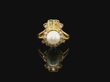 18k Yellow Gold Pearl and Diamond Award Ribbon Ring Size 6
