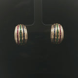 18k Yellow Gold Multi Gemstone and Diamond 12.4g Huggie Earrings