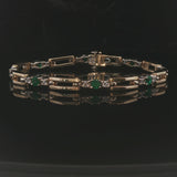 14k Yellow Gold Emerald and Diamond 17.3g Fancy Bar Link Bracelet 6.75"