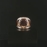 18k Yellow and White Gold Garnet and Diamond Fancy Two Band Ring Size 7