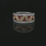 Harry K 18k Yellow and White Gold Ruby Diamond Openwork Band Ring Size 6.5