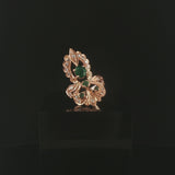 14k Rose Gold Emerald and Diamond Vintage Large Ring Size 7