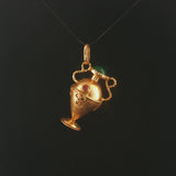 18k Yellow Gold and Cabochon Glass 6.8g Vintage Amphora Charm Pendant Italy
