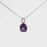 Brand New 14k White Gold Amethyst and Diamond Pendant Necklace 18"