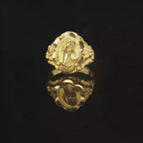 24k Pure Yellow Gold 6.9g Solid Fancy R Ring Size 6.5