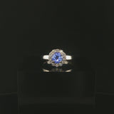 Platinum 0.68cttw Tanzanite and 0.25cttw Diamond Halo Ring Size 6.5