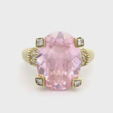 Judith Ripka 14k Yellow Gold Pink Quartz and Diamond Ring Size 8.5