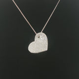 18k White Gold 2.50cttw Pave Diamond Heavy Heart Pendant Necklace Italy 16"